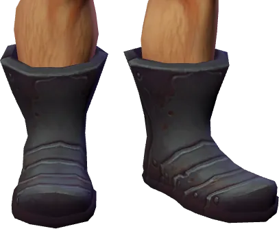 Unterschenkel mit den Einfachen Dunkeleisensabatons, dunkle Plattenstiefel