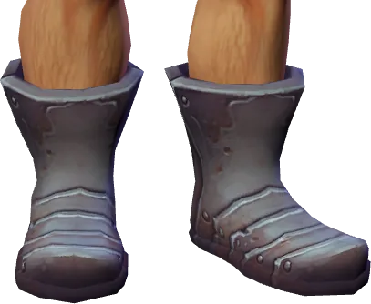 Unterschenkel mit den Einfachen Stahlsabatons, graue Plattenstiefel