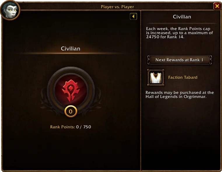 Der PvP-Reiter im Charakterfenster, hier im englischen Beta-Client. Bild: Blizzard Entertainment Der PvP-Reiter im Charakterfenster von WoW Forever, Beta-Client